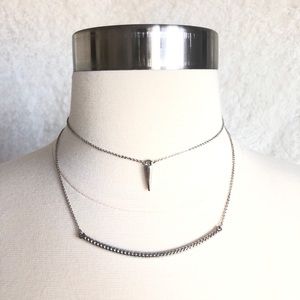Silver Toned Spike & Bar Necklace Set